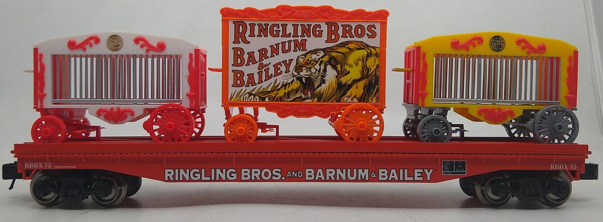 K-Line 6-22415 O Lionel Ringling Bros Flat Car #75 w/ 3 Circus Wagons