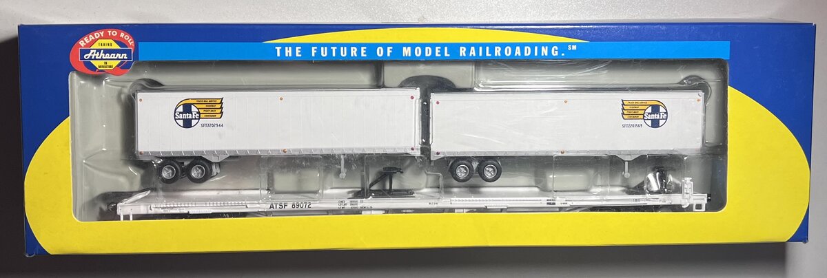 Athearn 93281 HO Santa Fe 85' Flat Car With 2-40' Trailers #89072