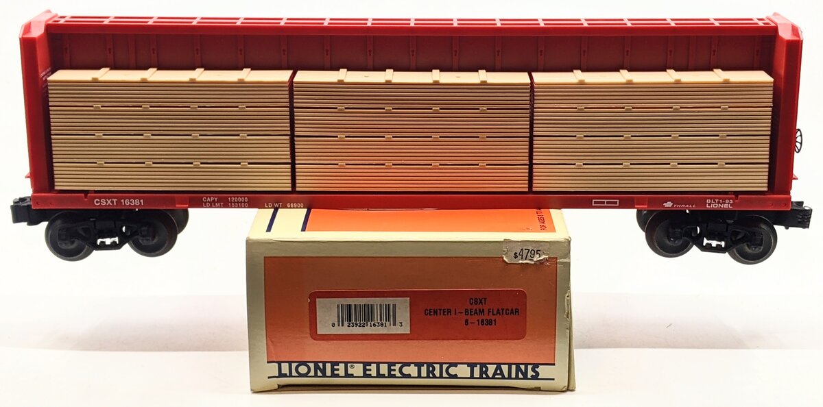 Lionel 6-16381 O Gauge CSXT Center I-Beam Flatcar w/ Wood Load