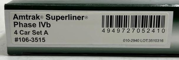 Kato 106-3515 N Scale Amtrak Superliner Phase Ivb Passenger Cars A (Set of 4)