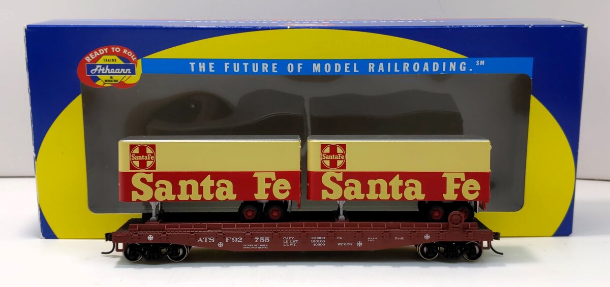 Athearn 96351 HO Santa Fe 50' Flat Car w/2- 25' Trailers #92755