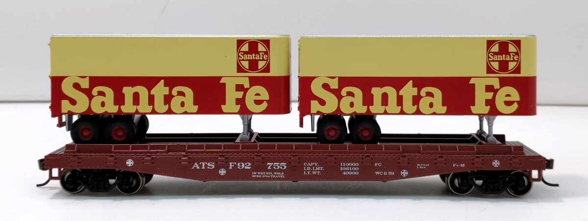 Athearn 96351 HO Santa Fe 50' Flat Car w/2- 25' Trailers #92755