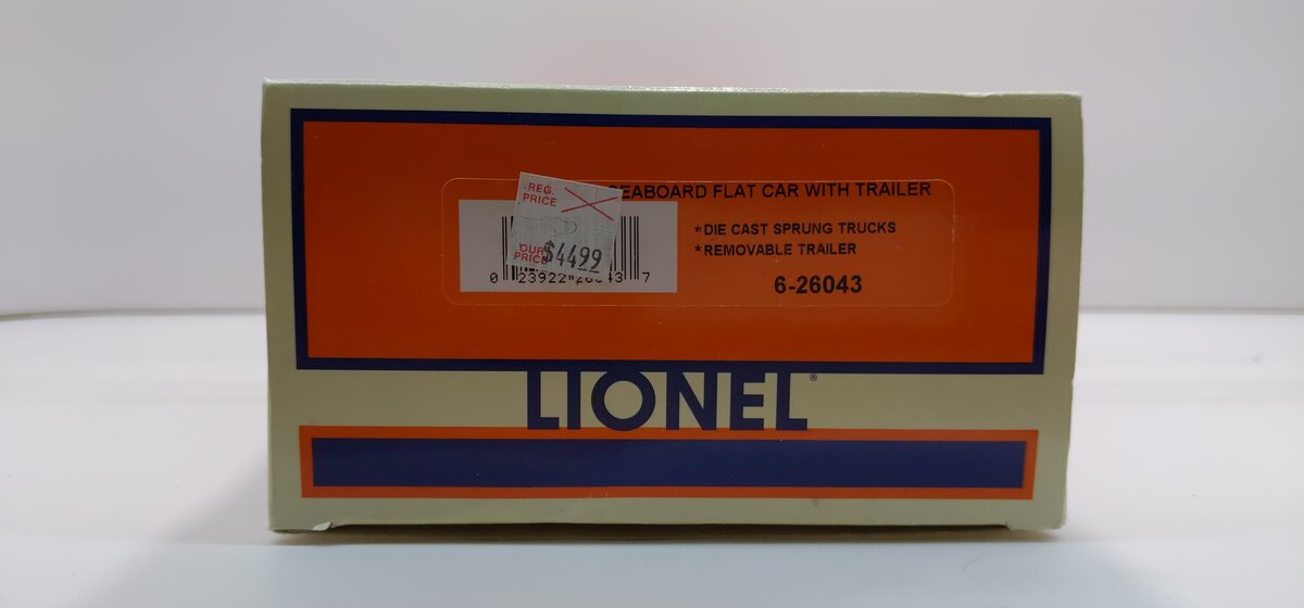 Lionel 6-26043 O Gauge Seaboard Flatcar with Trailer #48109
