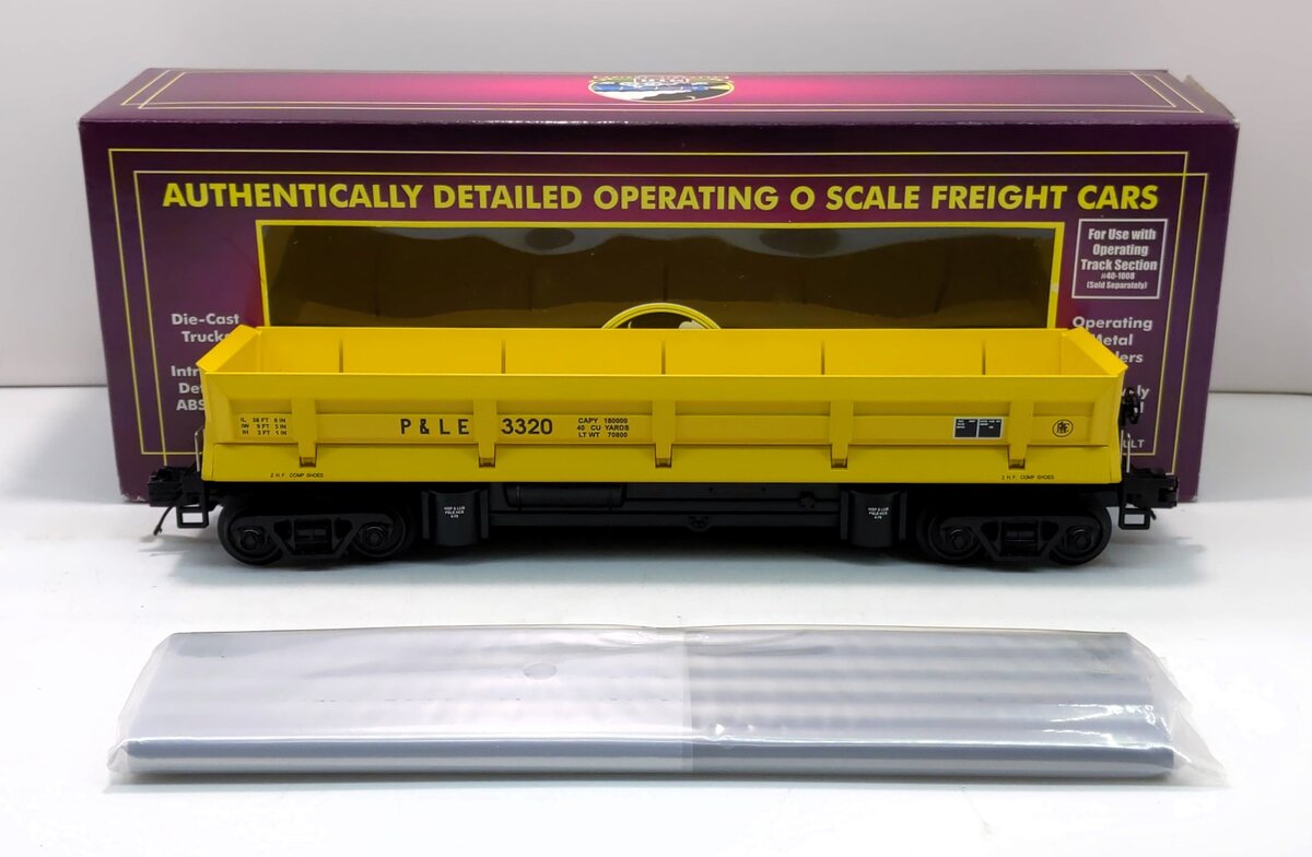 MTH 20-98594 O P&LE Operating Dump Car w/Pipe Load #3320
