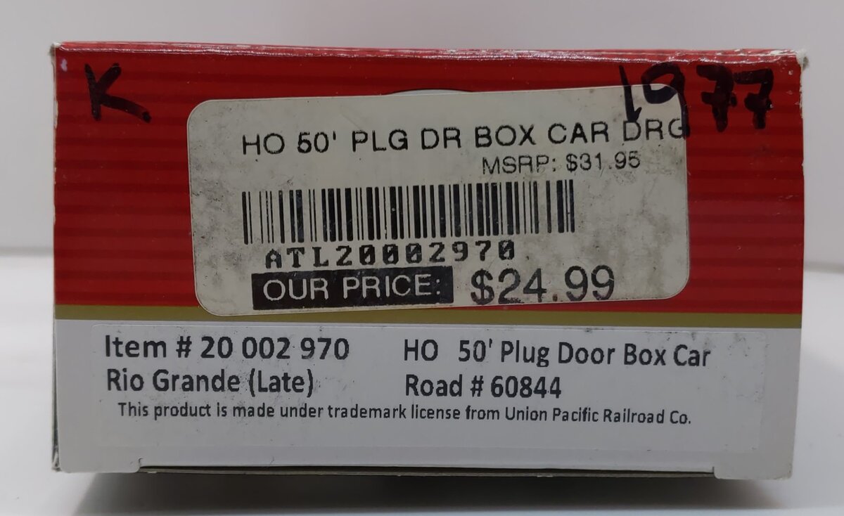 Atlas 20002970 HO Denver & Rio Grande Western 50' Plug-Door Boxcar #60844