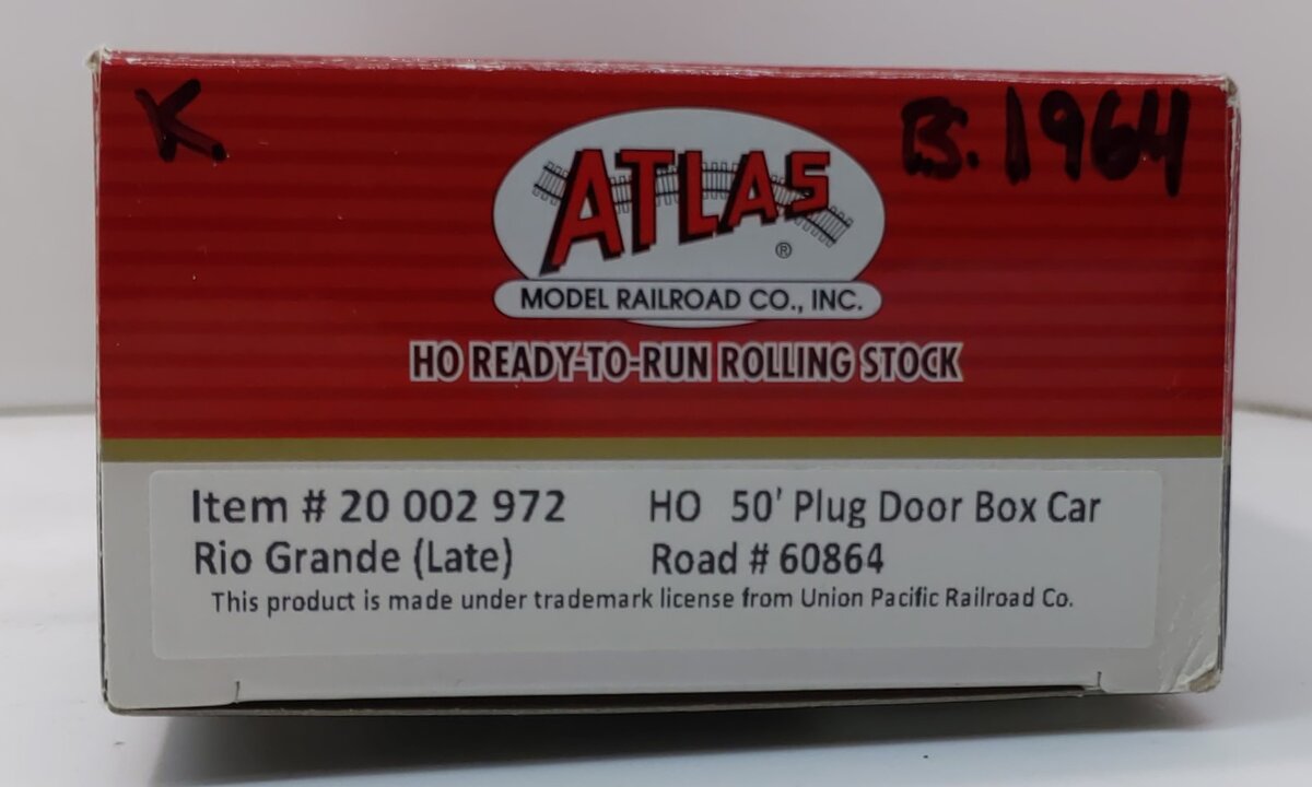 Atlas 20002972 HO Denver & Rio Grande Western 50' Plug-Door Boxcar #60864