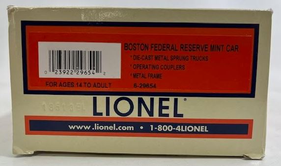 Lionel 6-29654 Boston Federal Reserve Mint Car