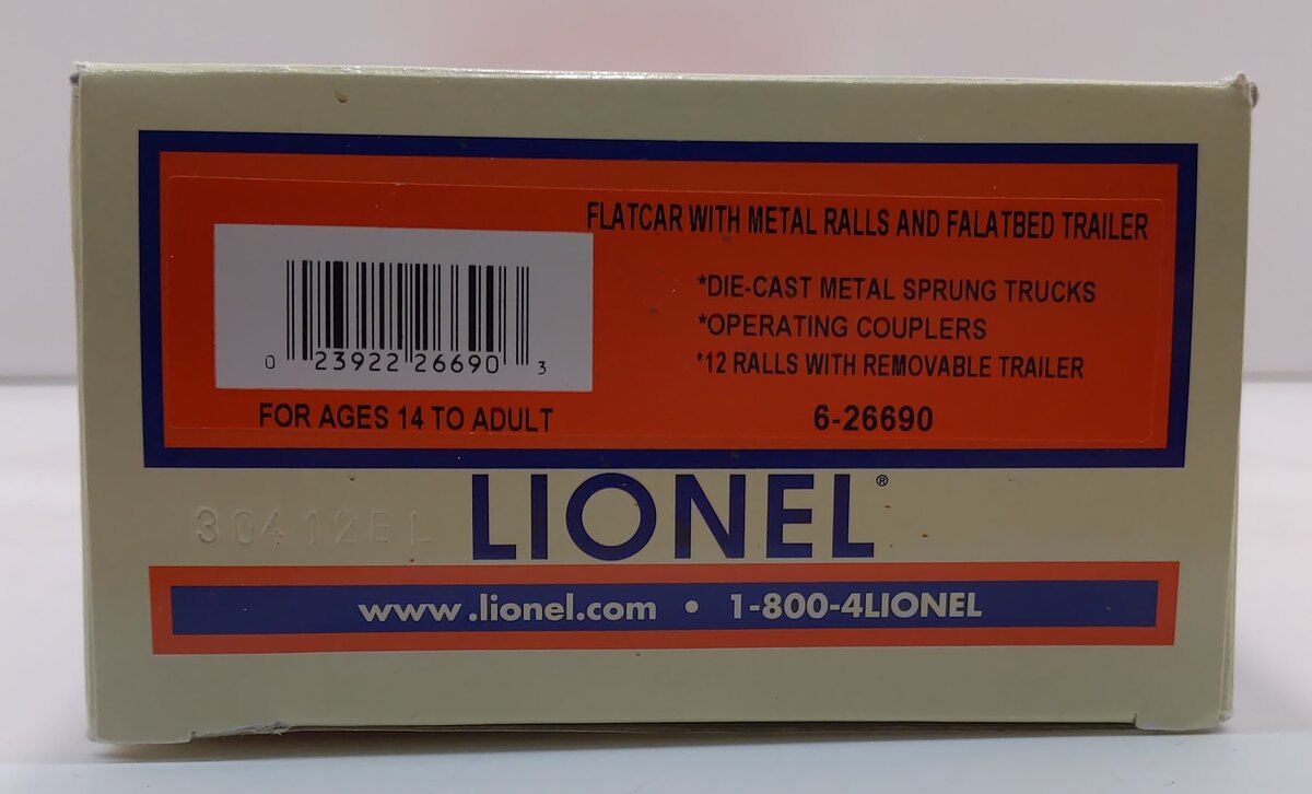 Lionel 6-26690 New Jersey Transit Flatcar with Metal Rails and Flatbed Trailer
