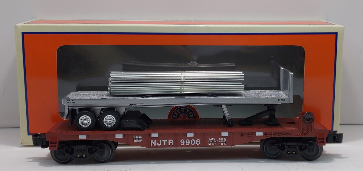 Lionel 6-26690 New Jersey Transit Flatcar with Metal Rails and Flatbed Trailer