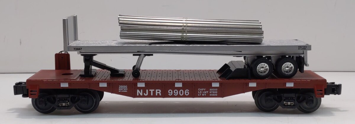 Lionel 6-26690 New Jersey Transit Flatcar with Metal Rails and Flatbed Trailer