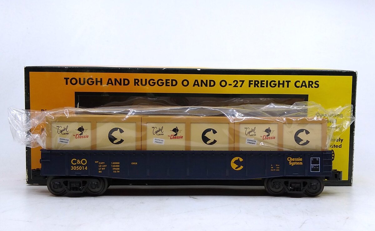 MTH 30-72135 O Chessie RailKing Gondola with Crates #305014