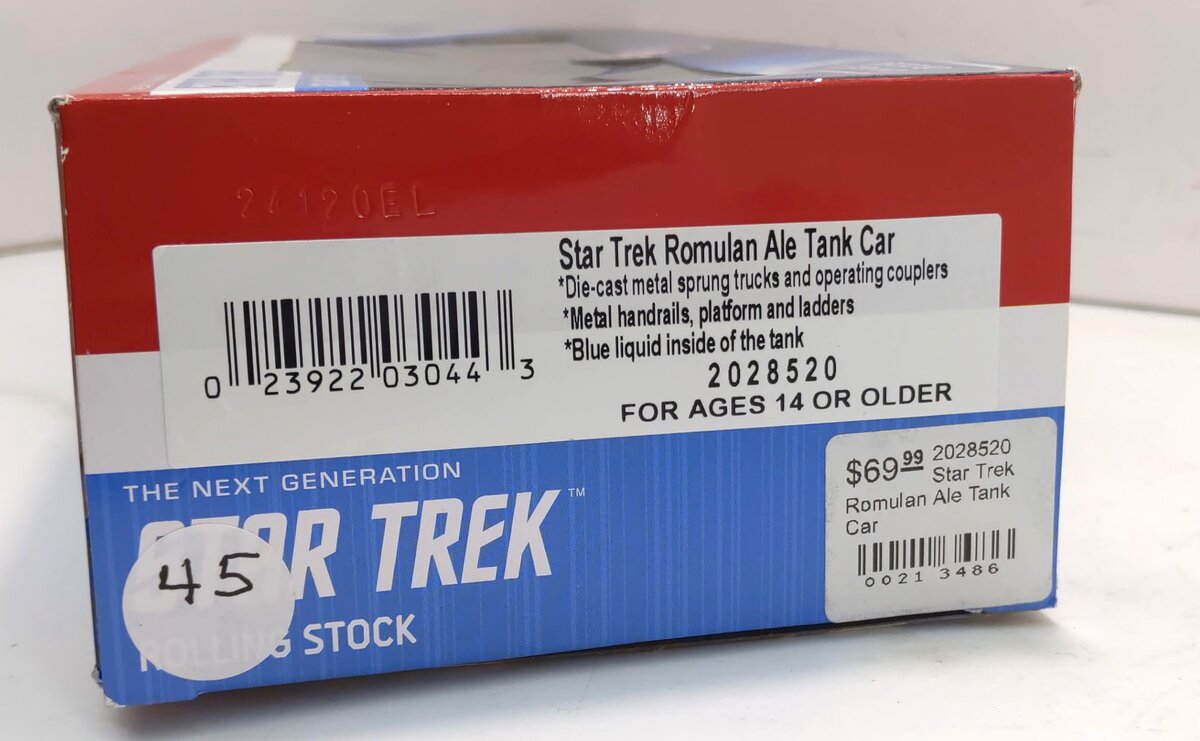 Lionel 2028520 O Gauge Star Trek Romulan Ale Tank Car - 3 Rail