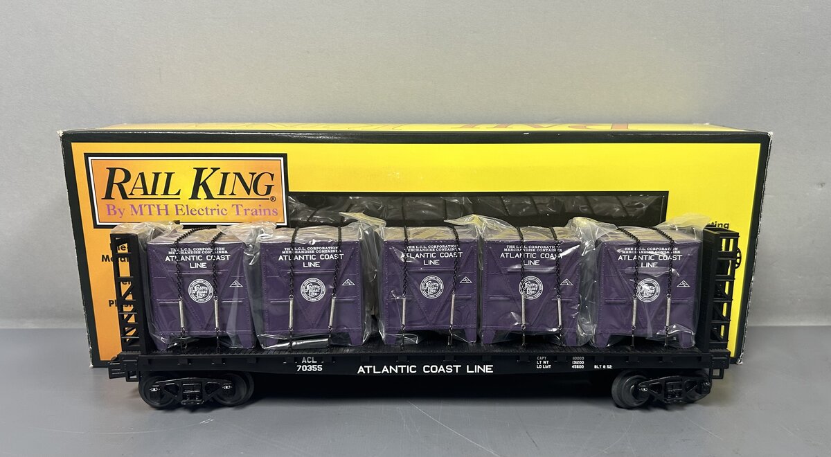 MTH 30-76608 O Atlantic Coast Line Flat Car - with Bulkheads & LCL Containers