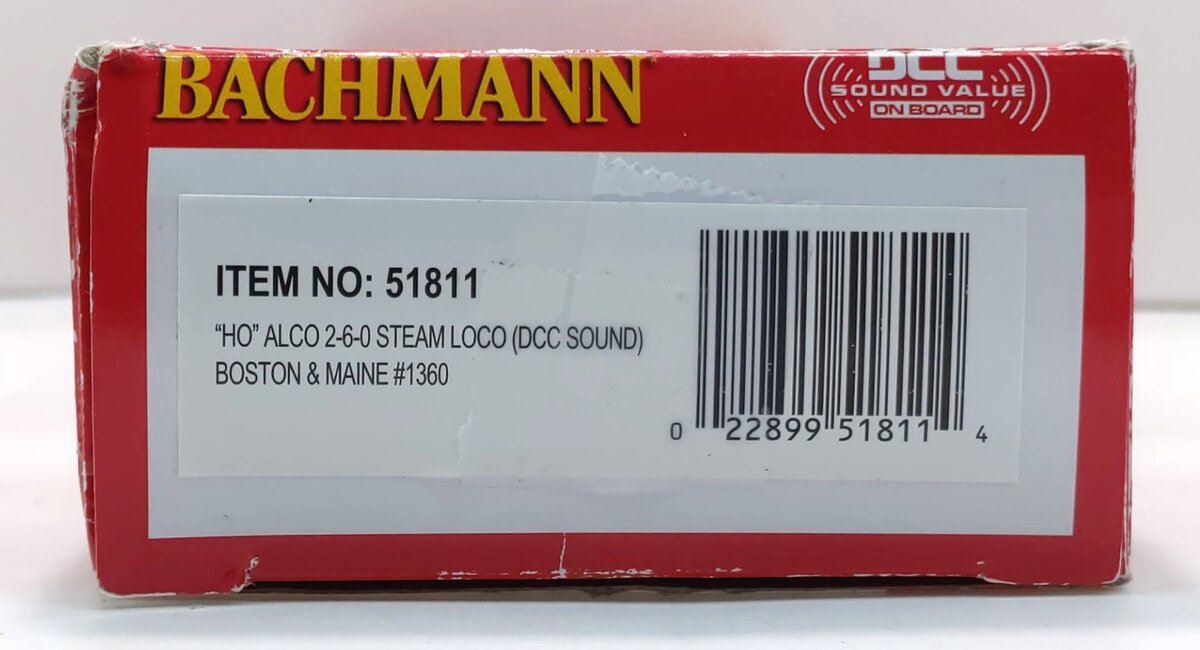 Bachmann 51811 HO Boston & Maine Alco 2-6-0 Steam Loco w/Sound & DCC #1360