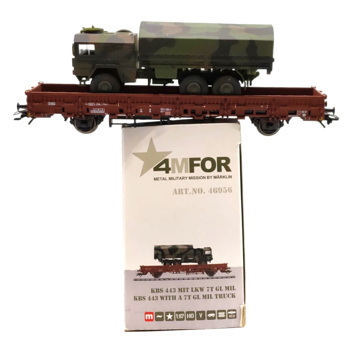Marklin 46956 HO DB Low Sided Stake Gondola Car w/ Military Truck Load