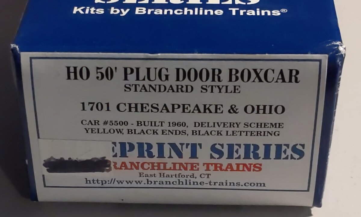 Branchline 1701 HO Scale Chesapeake & Ohio 50' Plug Door Boxcar Kit #5500