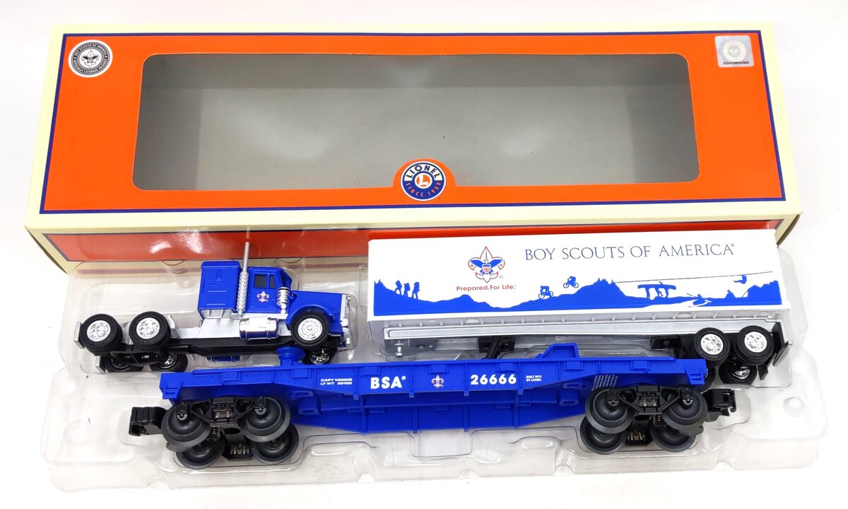 Lionel 6-26666 O Boy Scouts Of America® (BSA) Flatcar w/Tractor Trailer