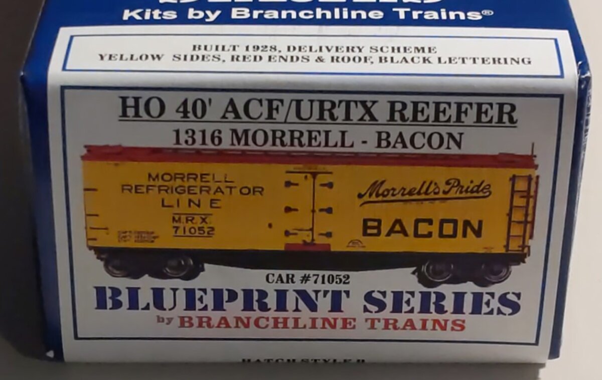 Branchline Trains 1316 HO Scale Morrell-Bacon 40' ACF/URTX Reefer Kit #71052 MT/Box