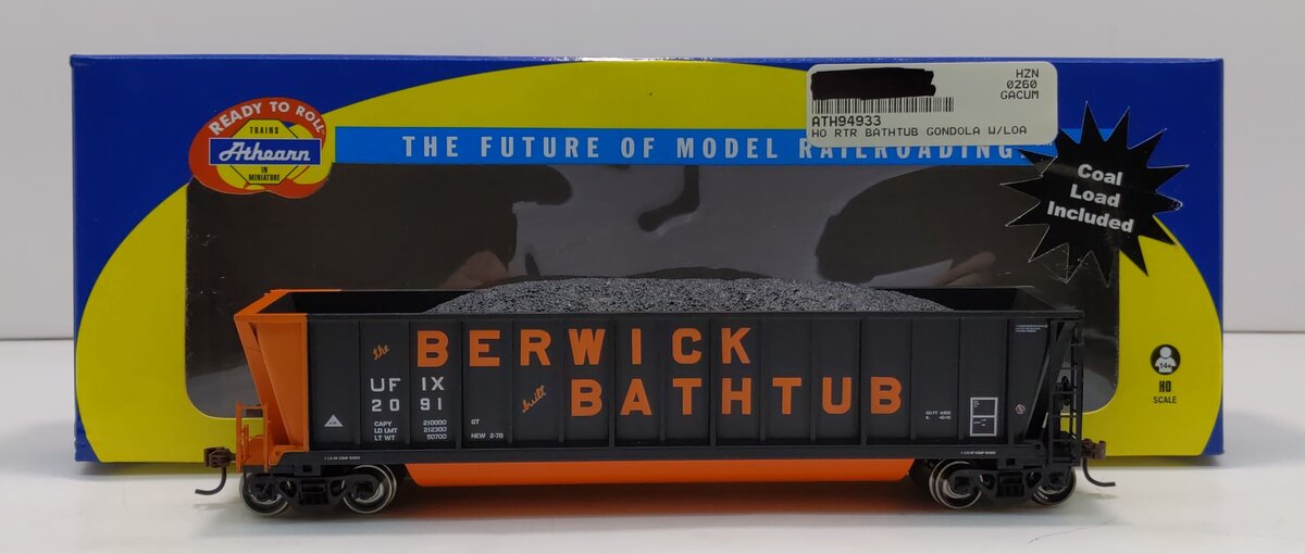Athearn 94933 HO Utility Fuels Berwick Bathtub Gondola w/Load #2091