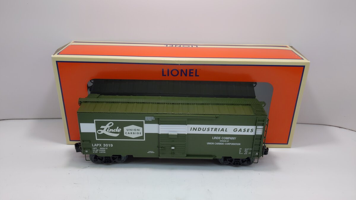 Lionel 6-82624 O Gauge Linde Union Carbide LAPX 40' PS-1 Boxcar #3019