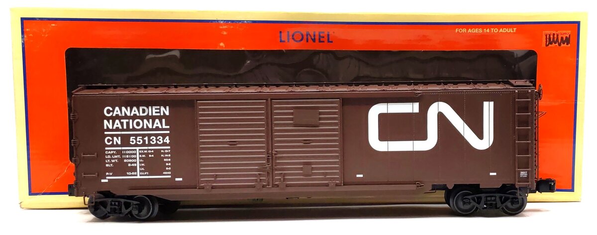 Lionel 6-29317 O Gauge Canadian National 50' Double Door Boxcar #551334