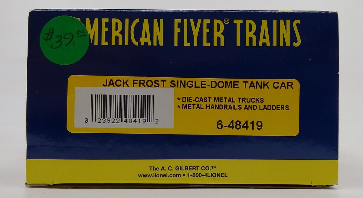 American Flyer 6-48419 S Gauge Jack Frost Single Dome Tank Car #107