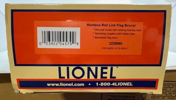 Lionel 2226860 O Gauge Montana Rail Link Illuminated Flag Boxcar #4407