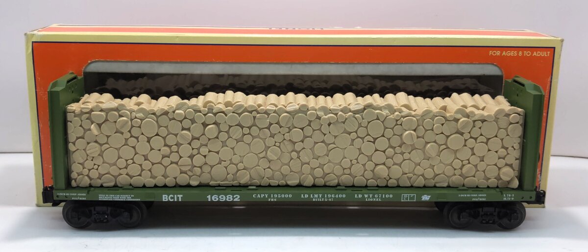 Lionel 6-16982 O Gauge British Columbia Railway Flatcar w/Cut Wood Load