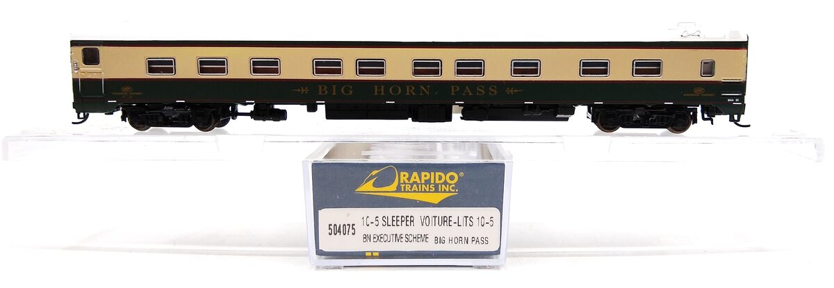Rapido Trains 504075 N Burlington Northern 10-5 Sleeper Big Horn Pass