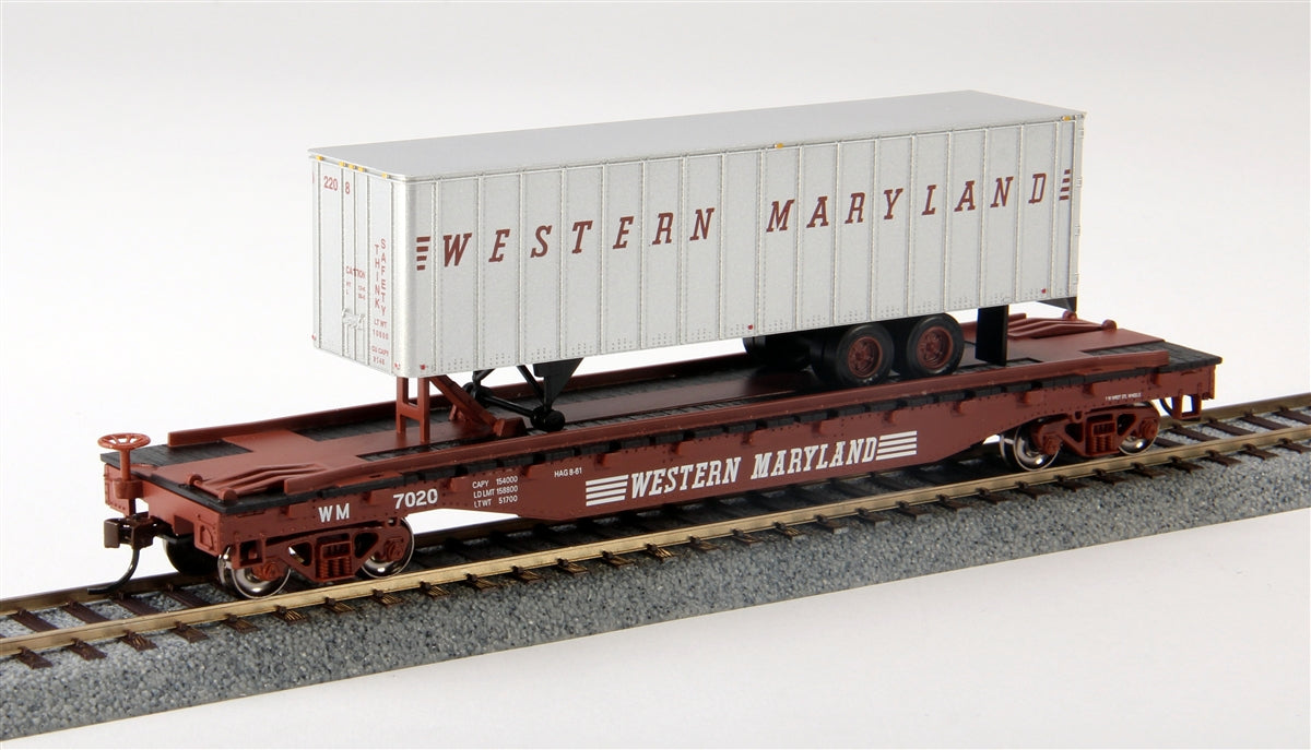 Bachmann 16706 HO Western Maryland 52' 6" Flatcar w/35' Piggyback Trailer