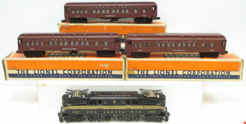Lionel 2124W O PRR 2332 GG-1 Passenger Set w/3 Cars