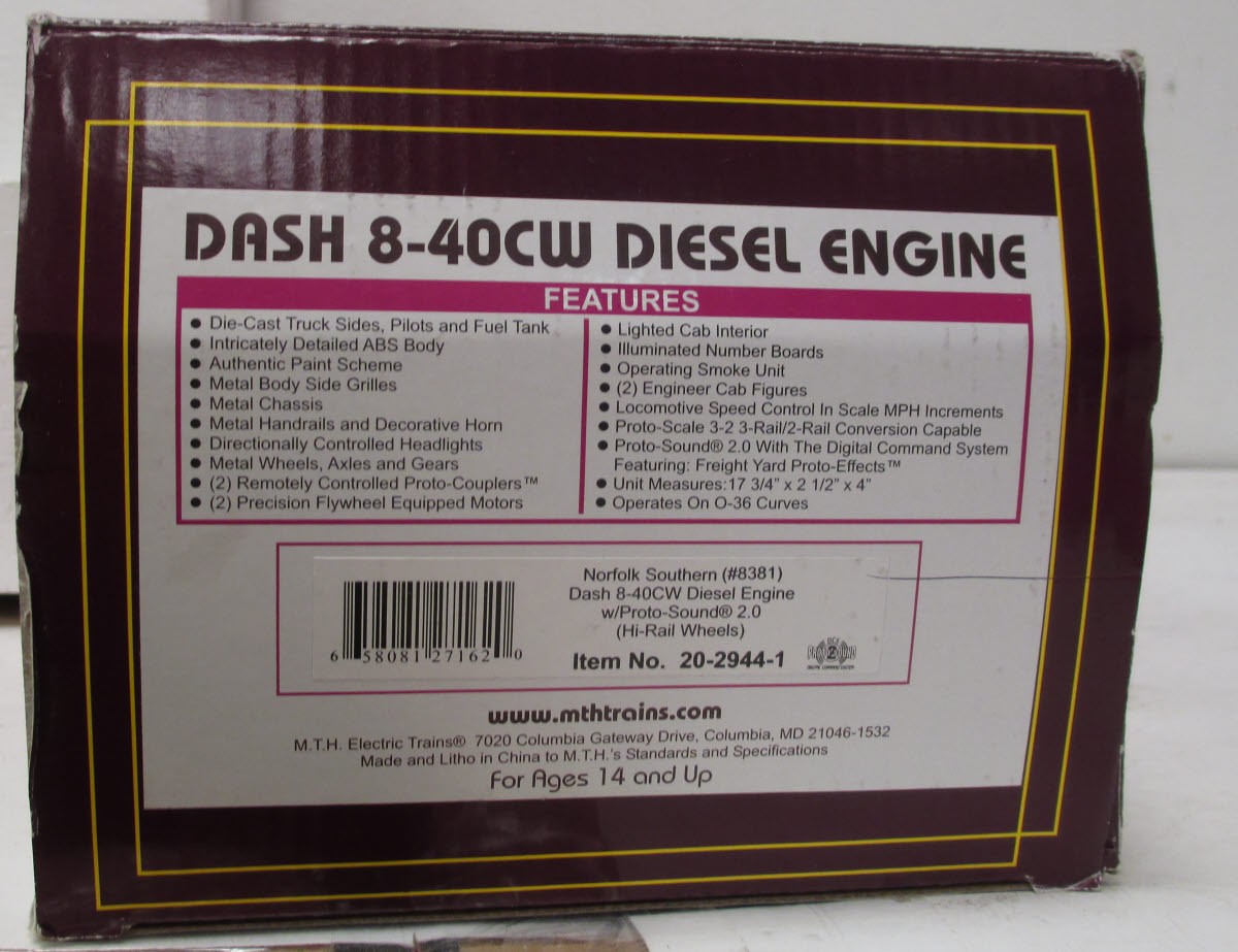 MTH 20-2944-1 Norfolk Southern Dash-8 Diesel Engine w/Proto-Sound 2.0 #8314