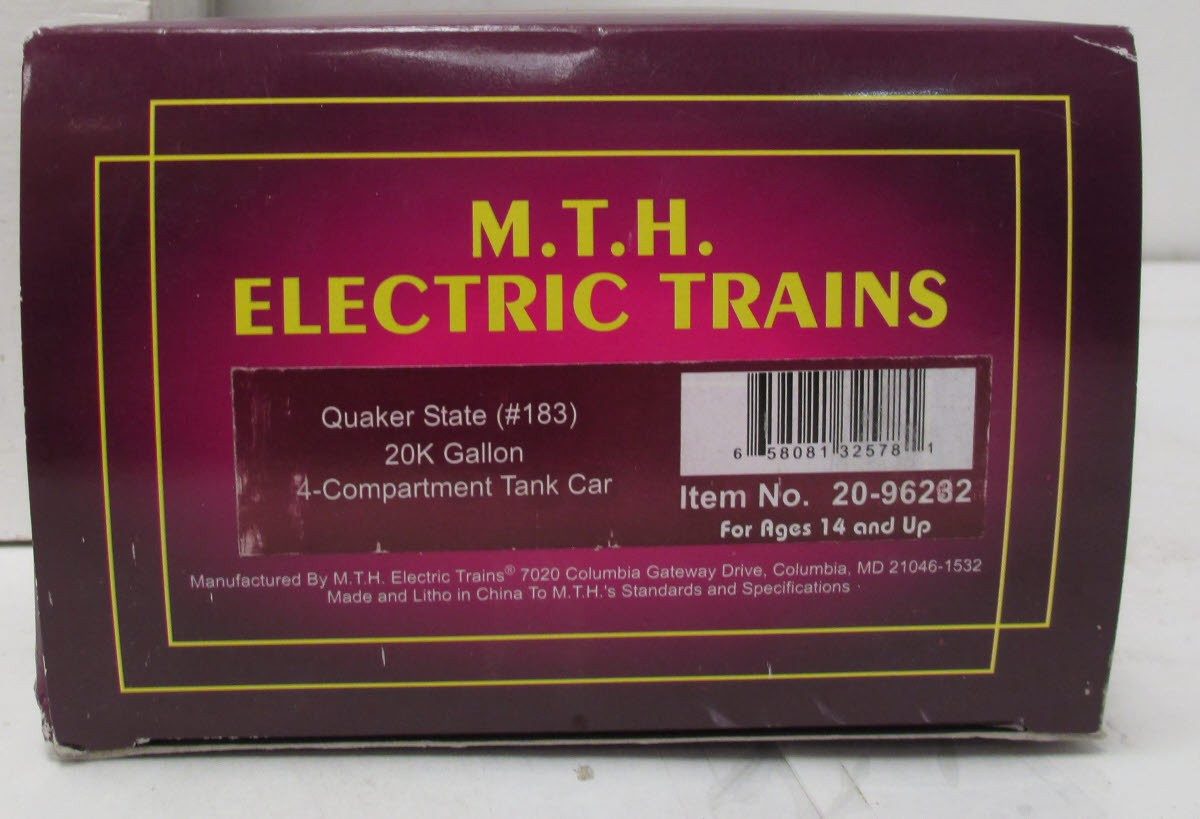 MTH 20-96232 O Quaker State 20K Gallon 4-Compartment Tank Car #183