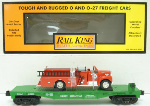 MTH 30-76212 O Gauge Christmas Flat Car with Fire Truck