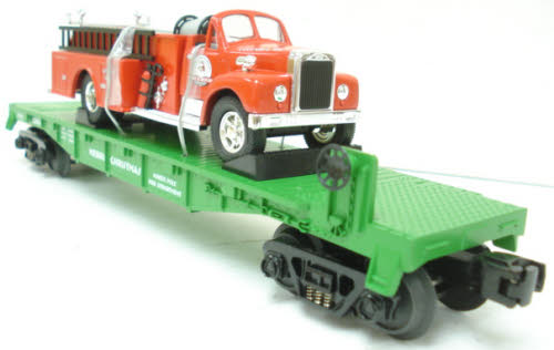 MTH 30-76212 O Gauge Christmas Flat Car with Fire Truck