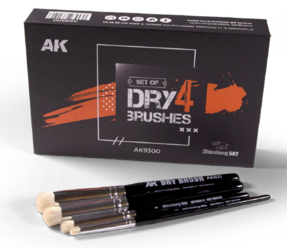 AK Interactive AK9300 Dry 4 Brushes (Set of 4)