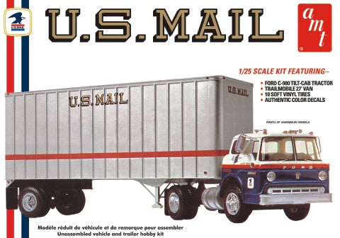 AMT 1326 1:25 Ford C900 US Mail Truck with USPS Trailer Plastic Model Kit
