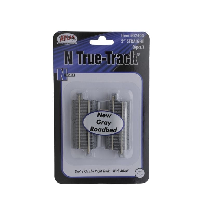 Atlas G2404 N True Track Gray Ballast 2" Code 65 Straight Track (Pack of 6)
