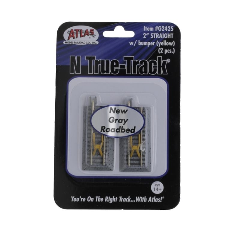 Atlas G2425 N Gray Ballast 2" Code 65 Straight Bumper, Yellow Bumper (Pack of 2)