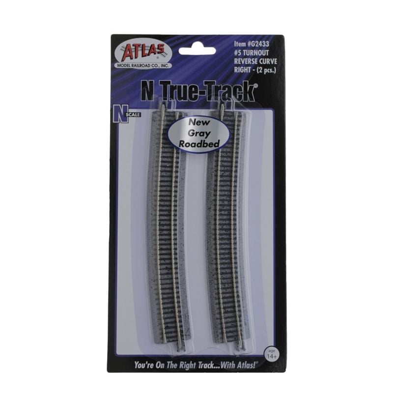 Atlas G2433 N #5 Turnout Right Hand Reverse Curve Code 65 Curved Track