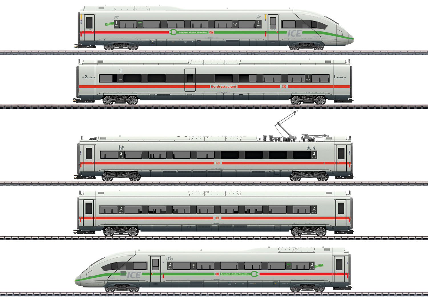 Marklin 39716 HO DB AG Class 412/812 ICE 4 Powered Railcar Train w/Green Stripe