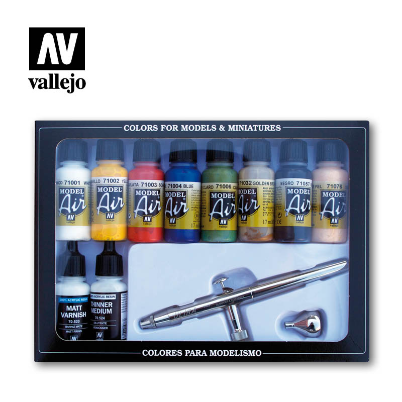 Vallejo Paint 71167 Basic Color Paint & Airbrush (Set of 10)