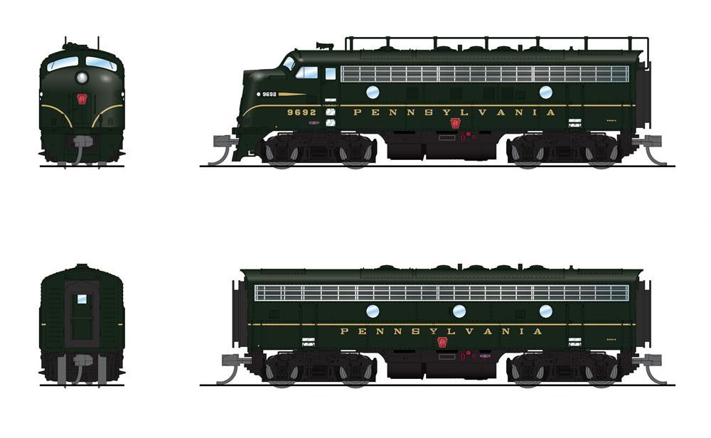 Broadway Limited 7758 N PRR EMD F7 A/B Diesel Loco Sound/DC/DCC #9692A/#9555B