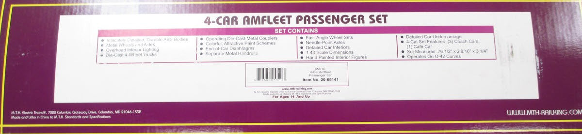 MTH 20-65141 O MARC Premier Amfleet Passenger Car Set (Set of 4)