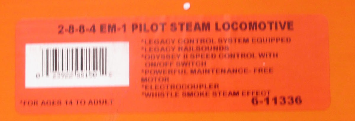 Lionel 6-11336 Undecorated EM-1 2-8-8-4 Pilot Steam Locomotive