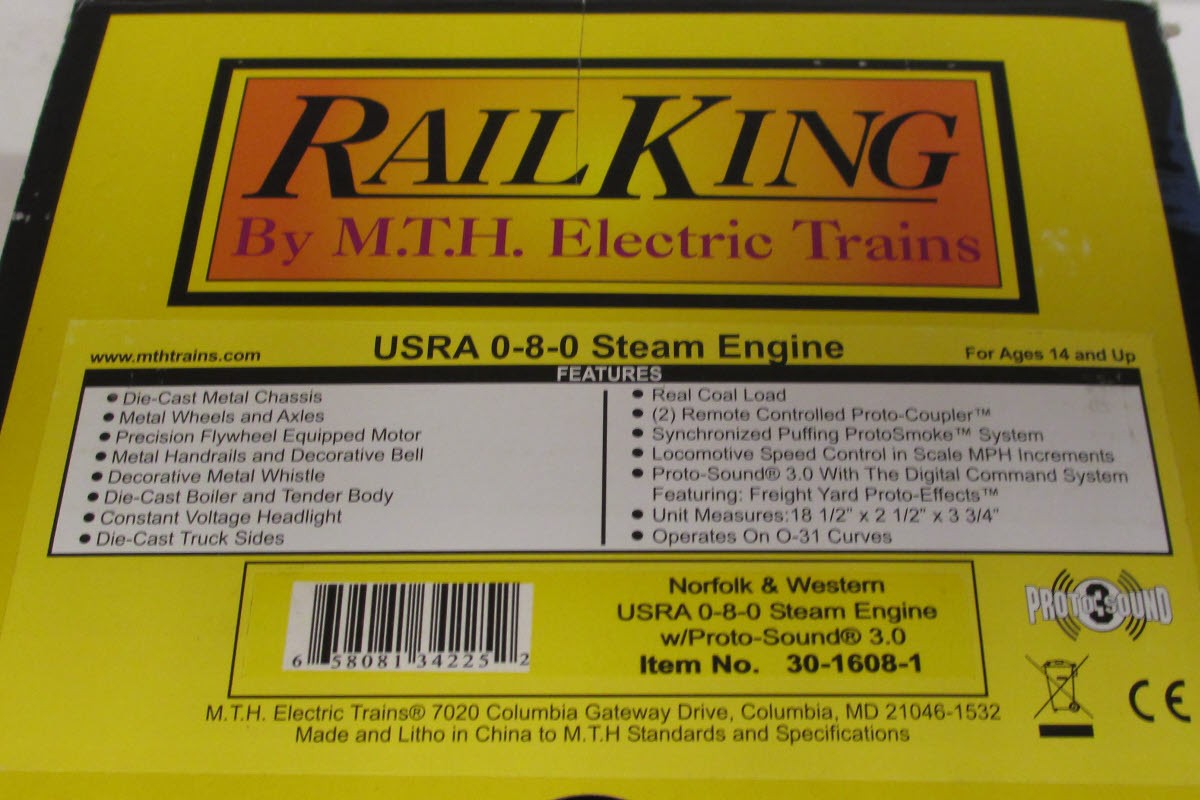 MTH 30-1608-1 Norfolk & Western 0-8-0 Imperial Steam Engine w/PS 3.0 #261
