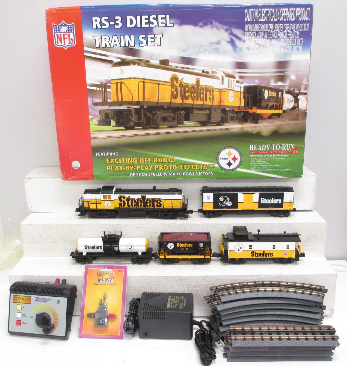 MTH 30-4177-1 O Gauge Pittsburg Steelers RailKing RS-3 Diesel Train Set w/PS 2.0