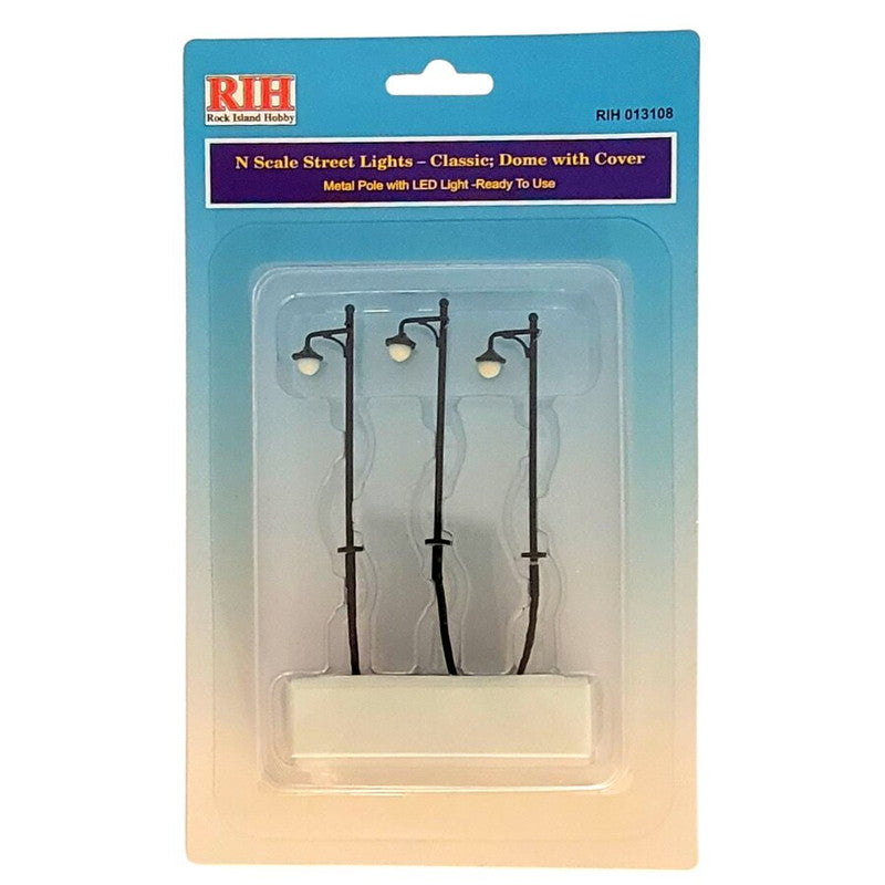 Rock Island Hobby 013108 N Classic Dome Street Lights with Cover (Pack of 3)