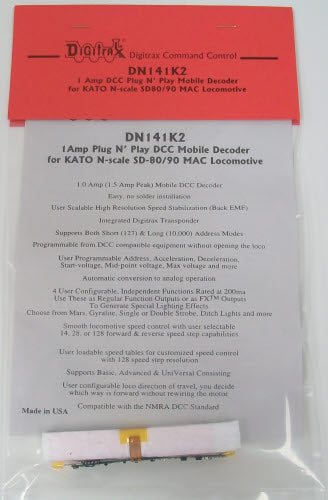 Digitrax DN141K2 KATO SD-80/90 MAC Locomotive 1 Amp DCC Mobile Decoder