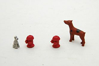 Durango Press 144 HO Unpainted Metal Castings Dogs and Hydrants (Set of 4)